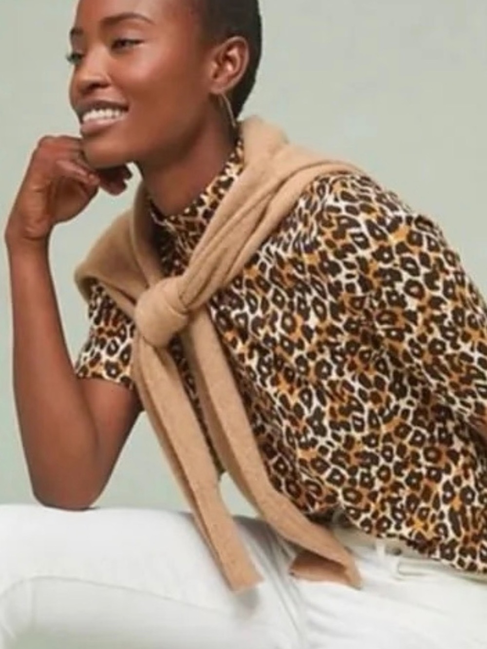 Anthropologie Mock Neck Leopard Print Top XS NWT